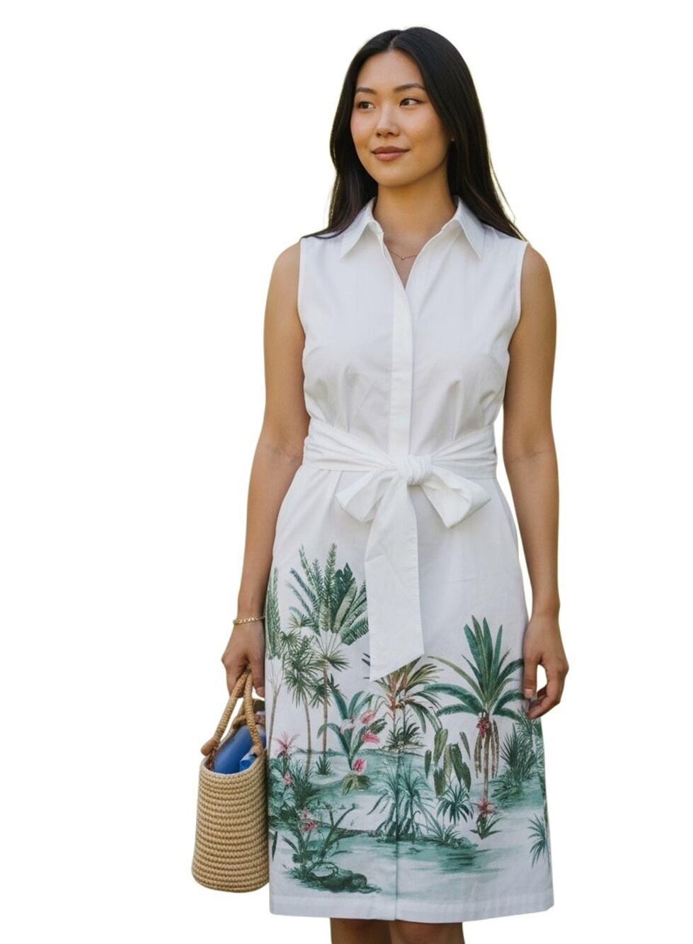 J.McLaughlin $248 Suvi Shirt Classic Sleeveless Botanical Cotton Dress Size S